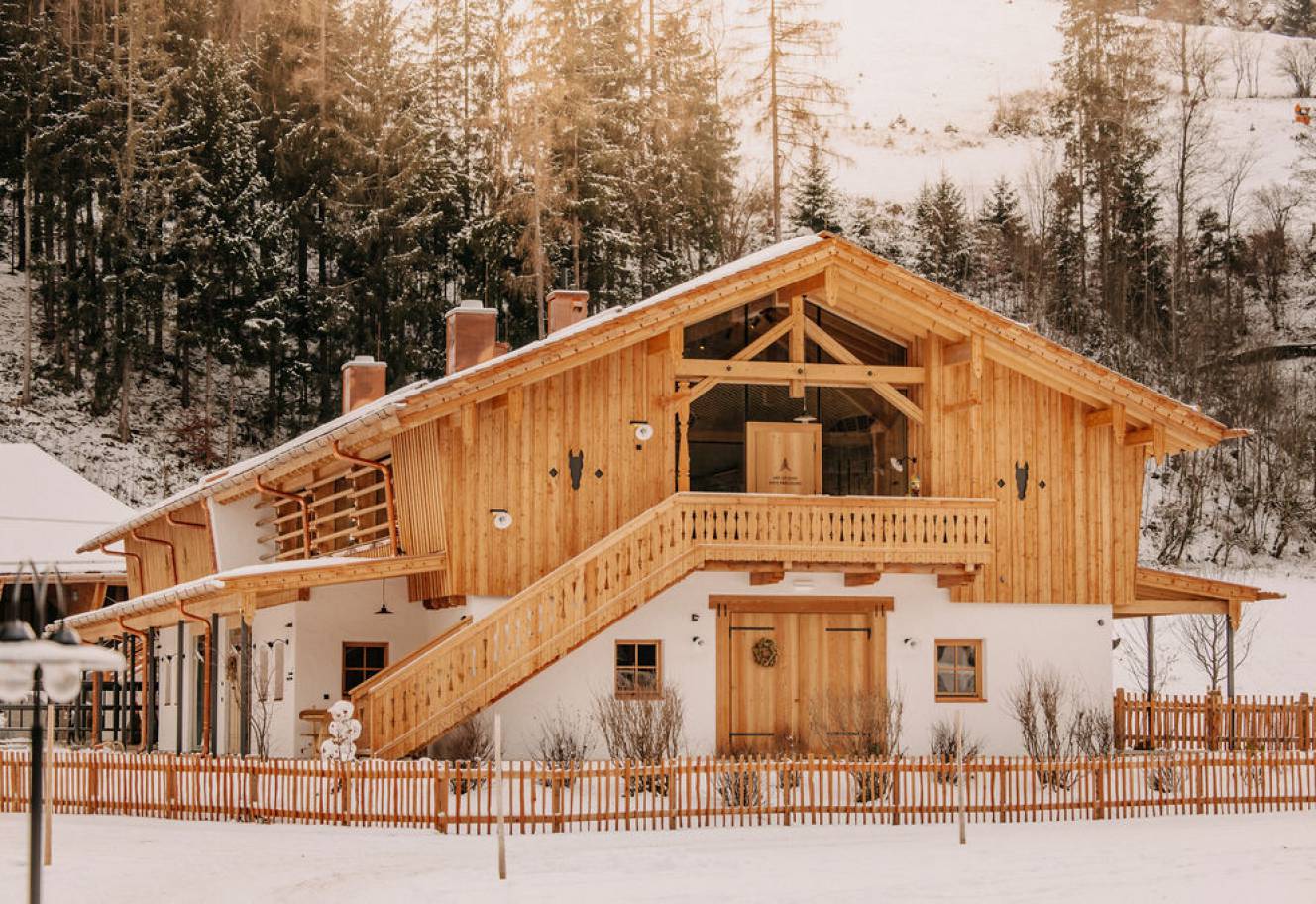 Cabin in the forest with sunshine