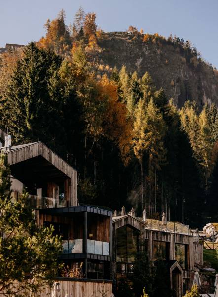 Naturhotel Forsthofgut mit Berg im Hintergrund