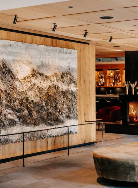 the artwork Alkahest created in 2011 by Anselm Kiefer in the lobby of the Naturhotel Forsthofgut