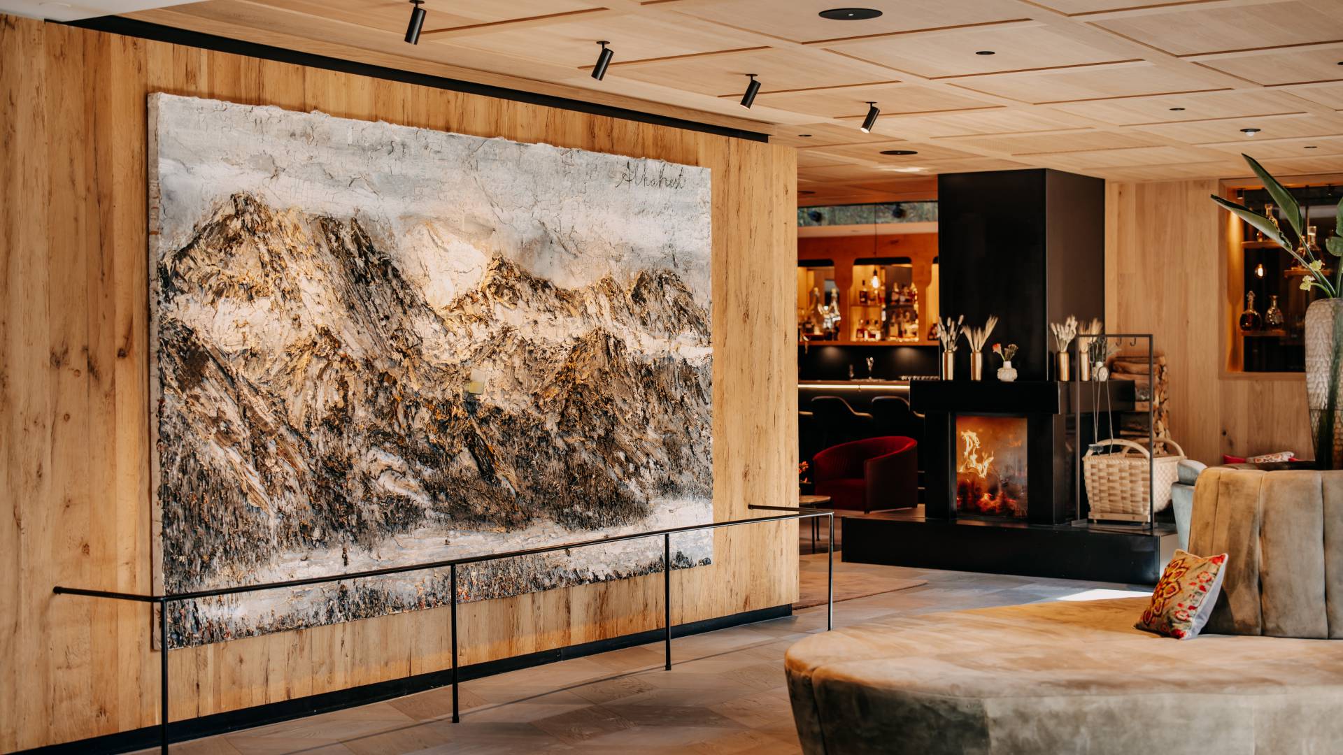 the artwork Alkahest created in 2011 by Anselm Kiefer in the lobby of the Naturhotel Forsthofgut